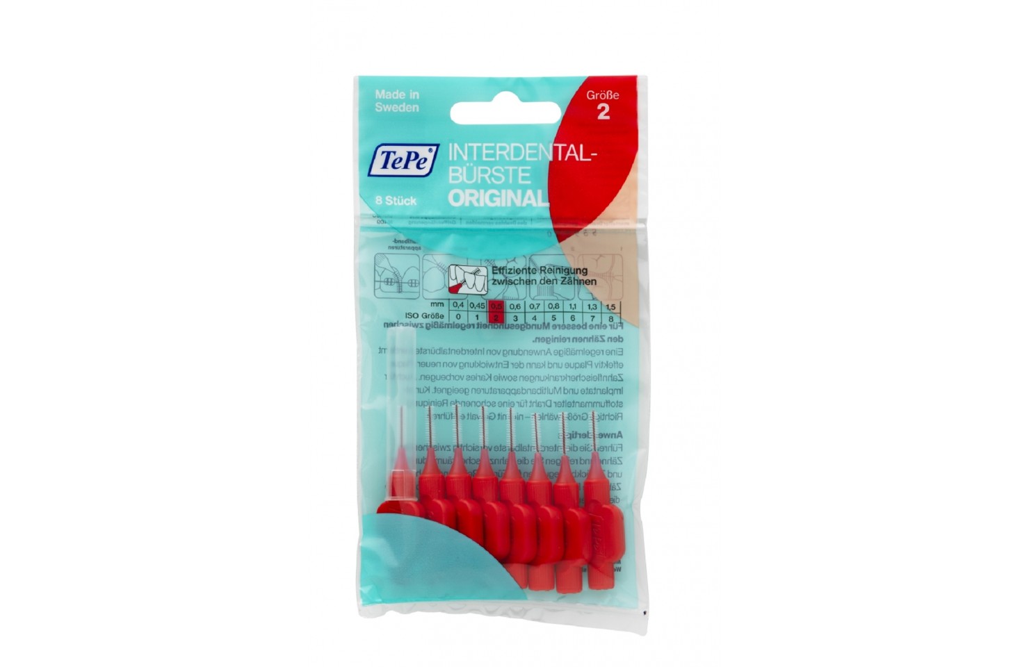 0.5 MM TePe Arayüz Fırçası KIRMIZI (8'li paket)