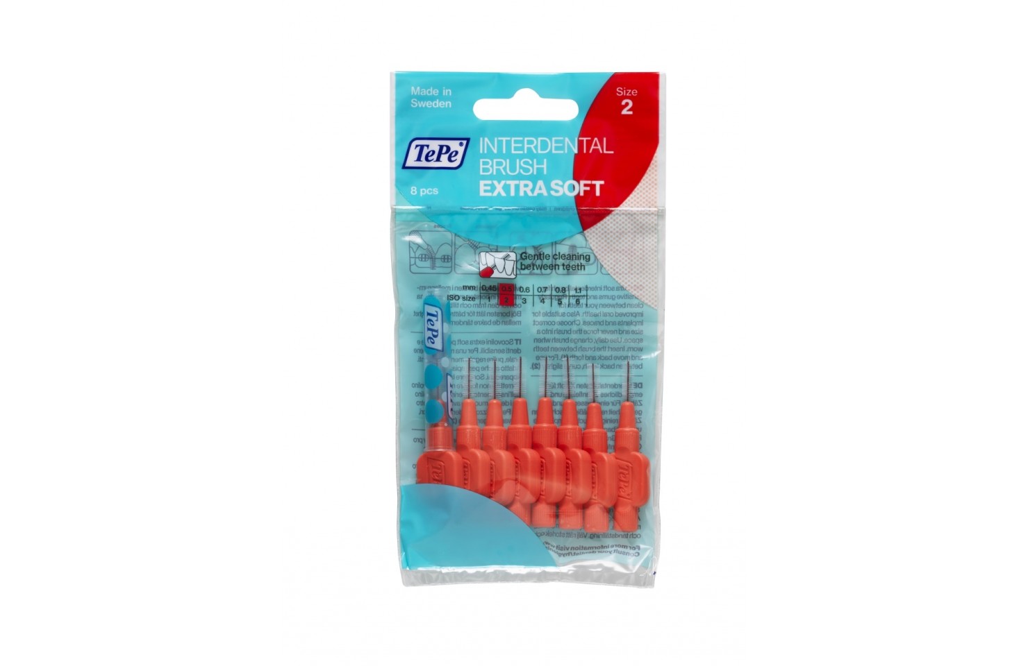 0.5 MM TePe Extra Arayüz Fırçası KIRMIZI (8'li paket)