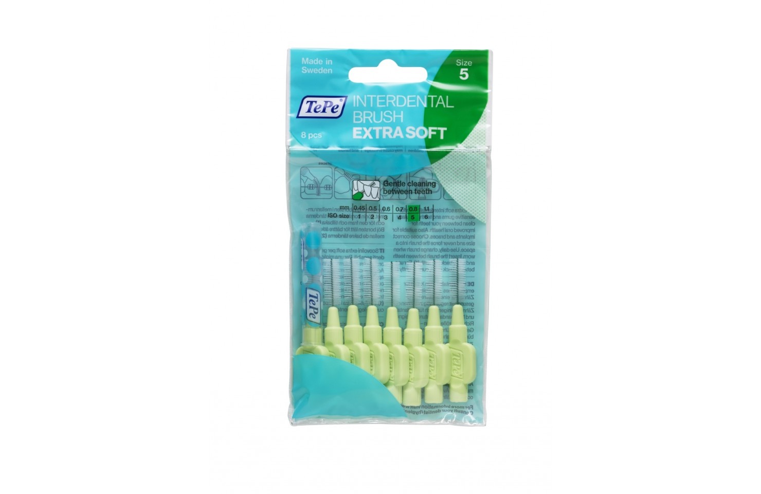 0.8 MM TePe Extra Arayüz Fırçası YEŞİL (8'li paket)