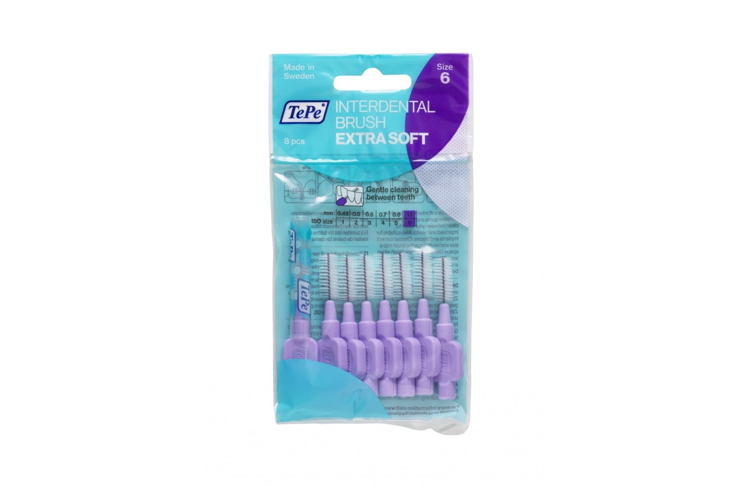 1.1 MM TePe Extra Arayüz Fırçası MOR (8′li paket)